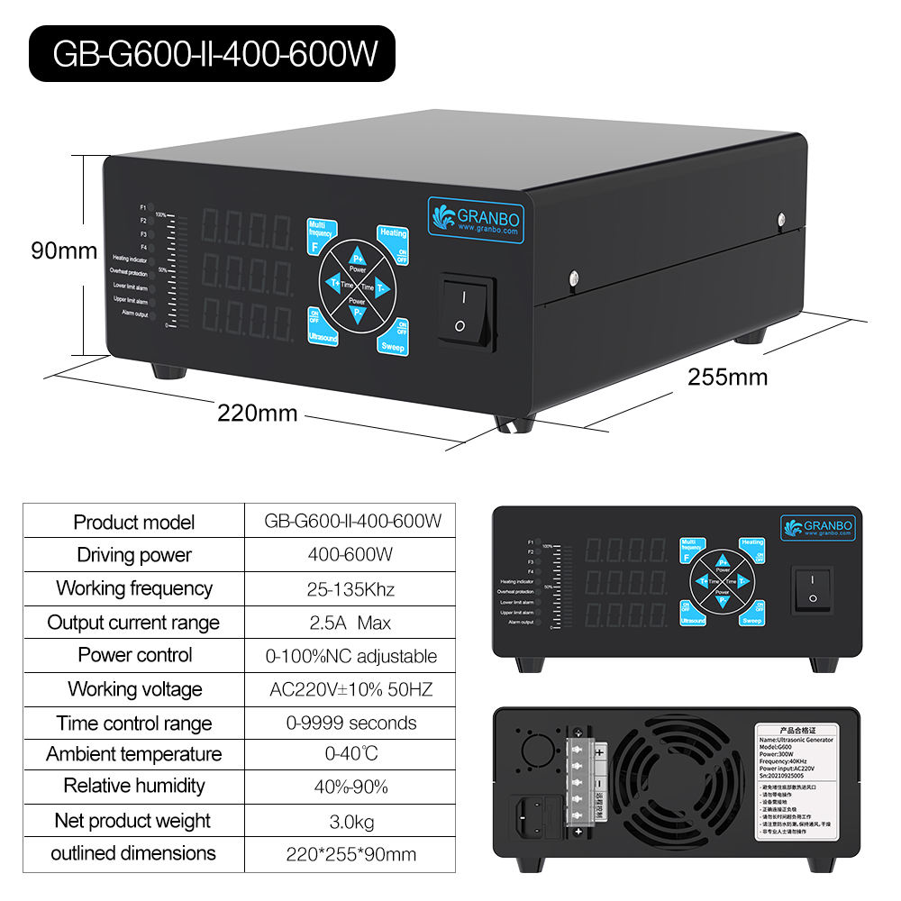 Variable frequency ultrasonic cleaning generator with adjustable ultrasonic power