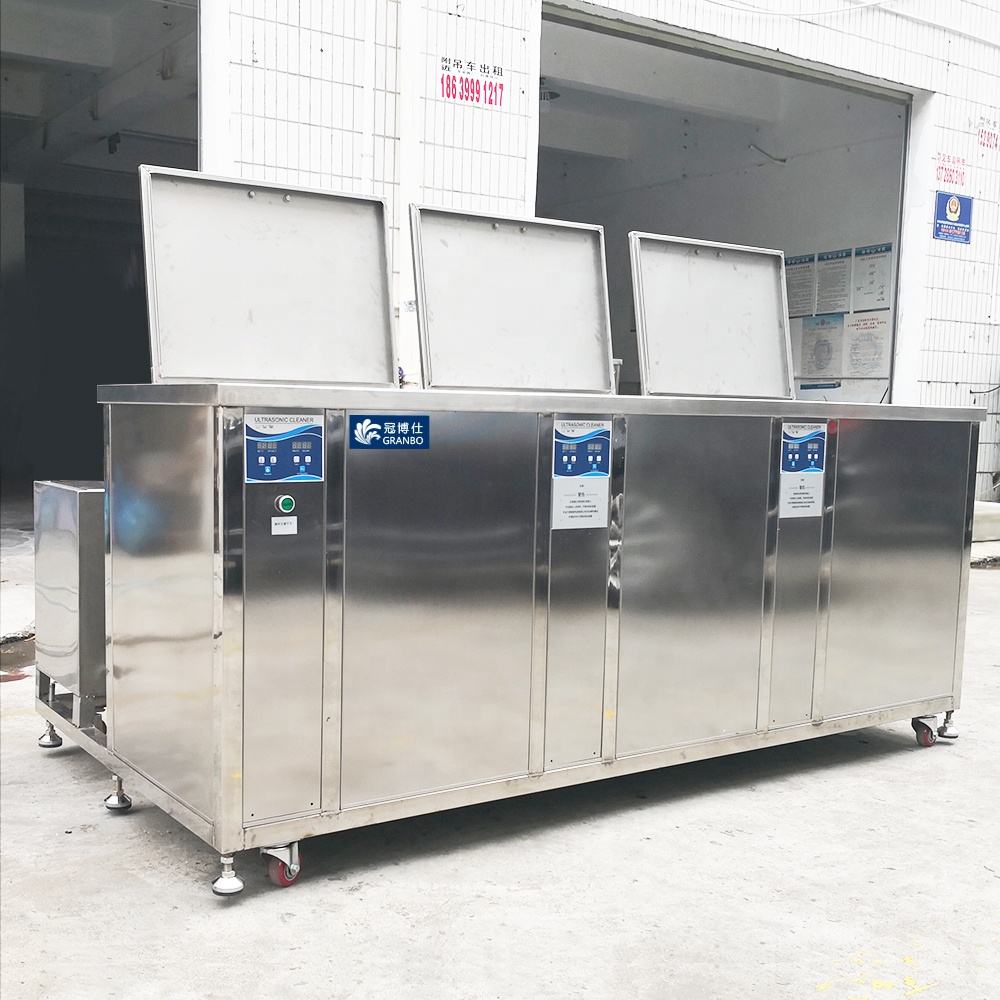 Three tanks industrial ultrasonic cleaner for electronic components gear tools cleaning oil and rust, with rinse tank drying tray